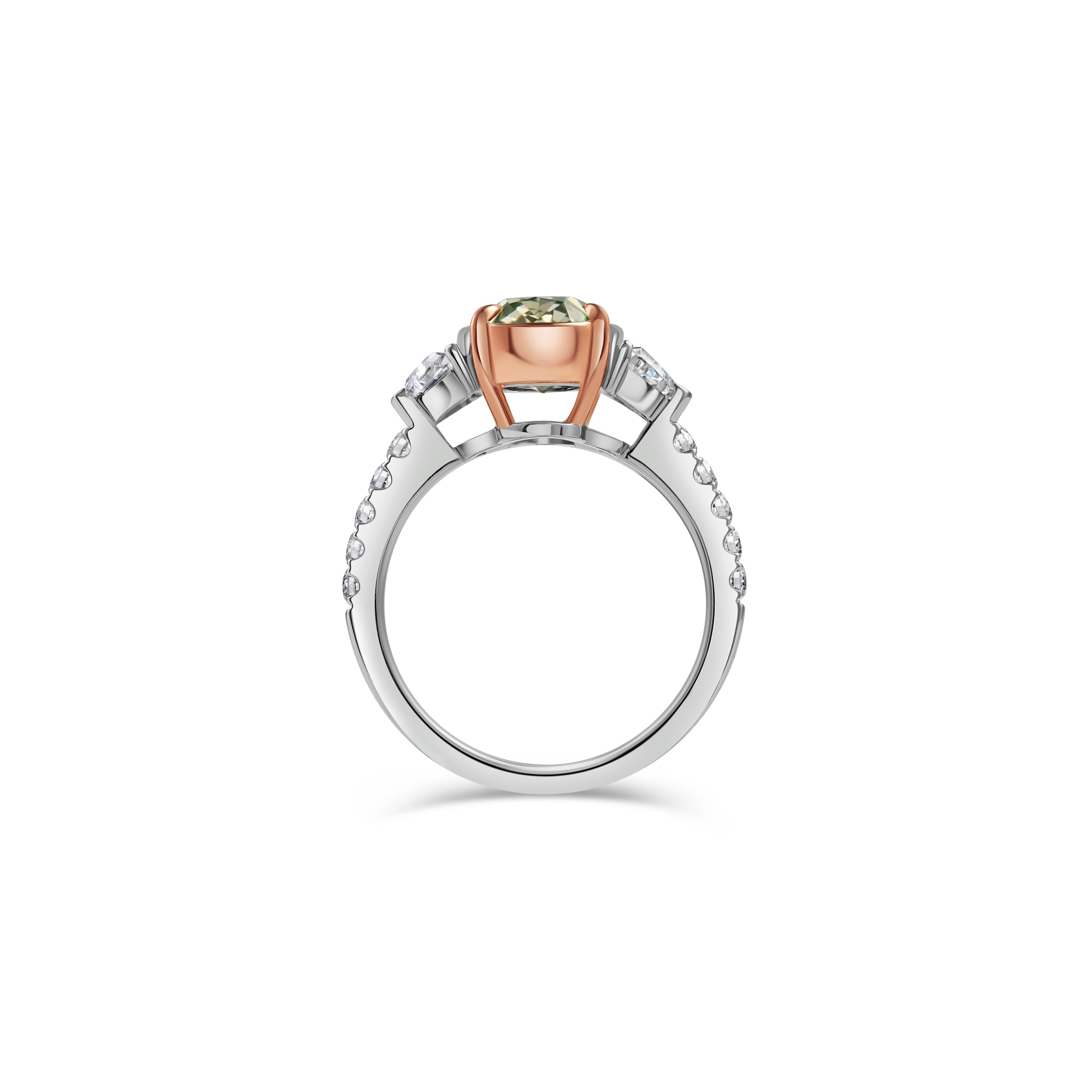 Profile of the green oval three-stone ring